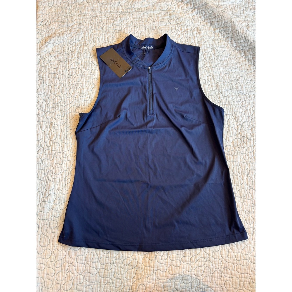 Bad Birdie Womens Blade SL Sleeveless Golf Polo Dark Navy Blue Quarter Zip Large